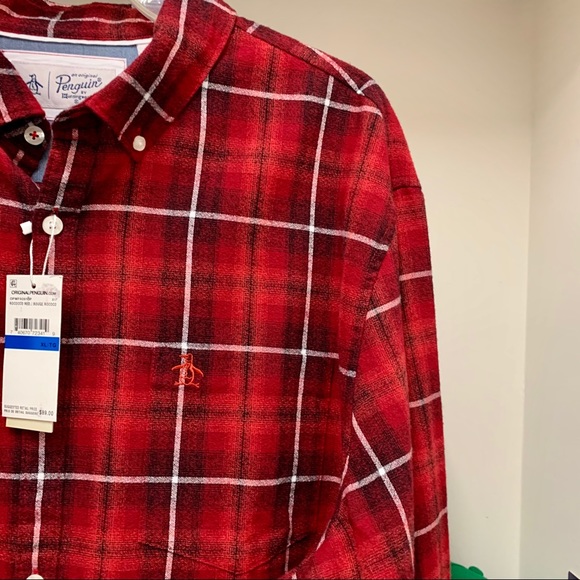 Penguin Long Sleeve Red Plaid Button Up Shirt XL - Picture 3 of 8